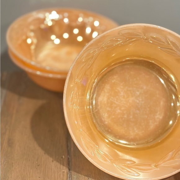 3 Fire King vintage peach luster salad bowls.  Vintage collectible glass. - Picture 2 of 2